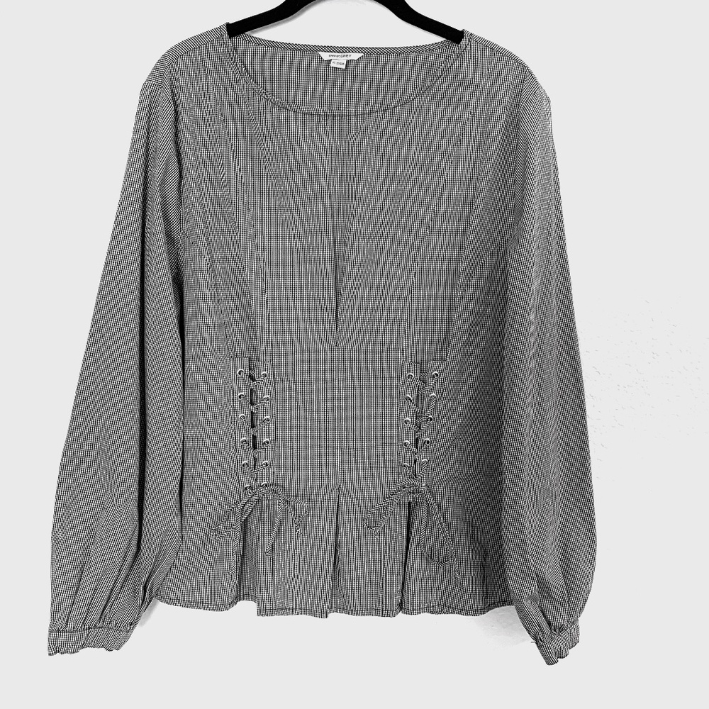 Sweet Grey Womens Top XL Gingham Corset Style Lace Up Side Zipper Whimsy Goth